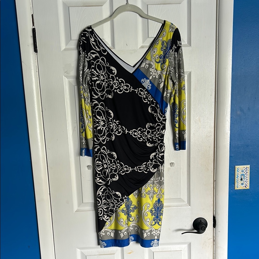 Analili Black and Blue V-Neck Bodycon Dress